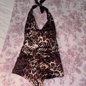 Leopard Print Halter Romper